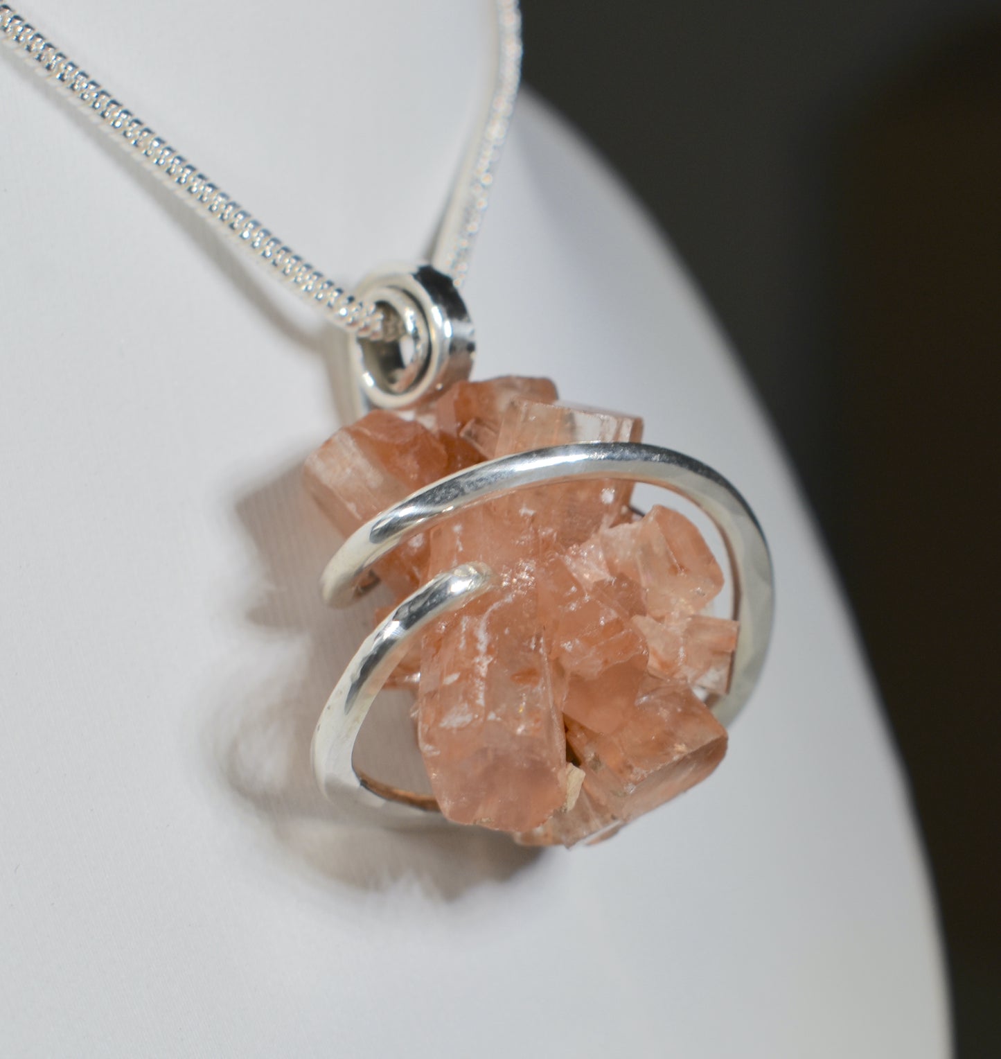 Aragonite Handmade Crystal Pendant Wrapped in Silver