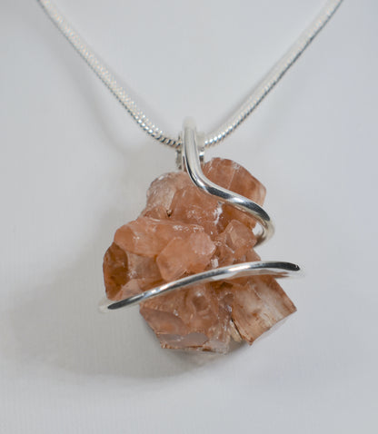 Aragonite Handmade Crystal Pendant Wrapped in Silver