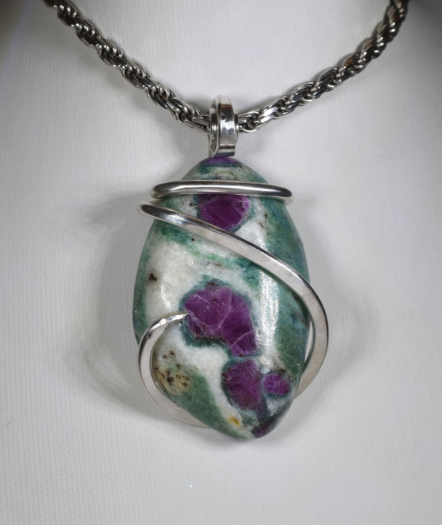 Ruby in Fuchsite Handmade Stone Wrapped in Silver