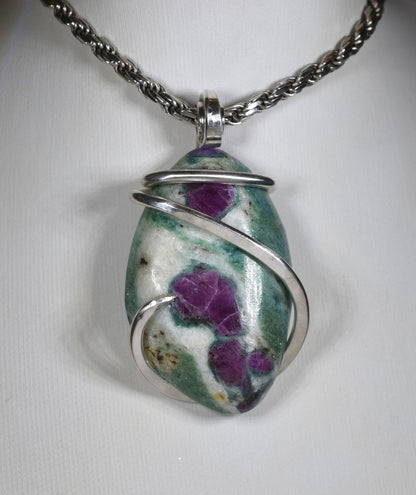Ruby in Fuchsite Handmade Stone Wrapped in Silver