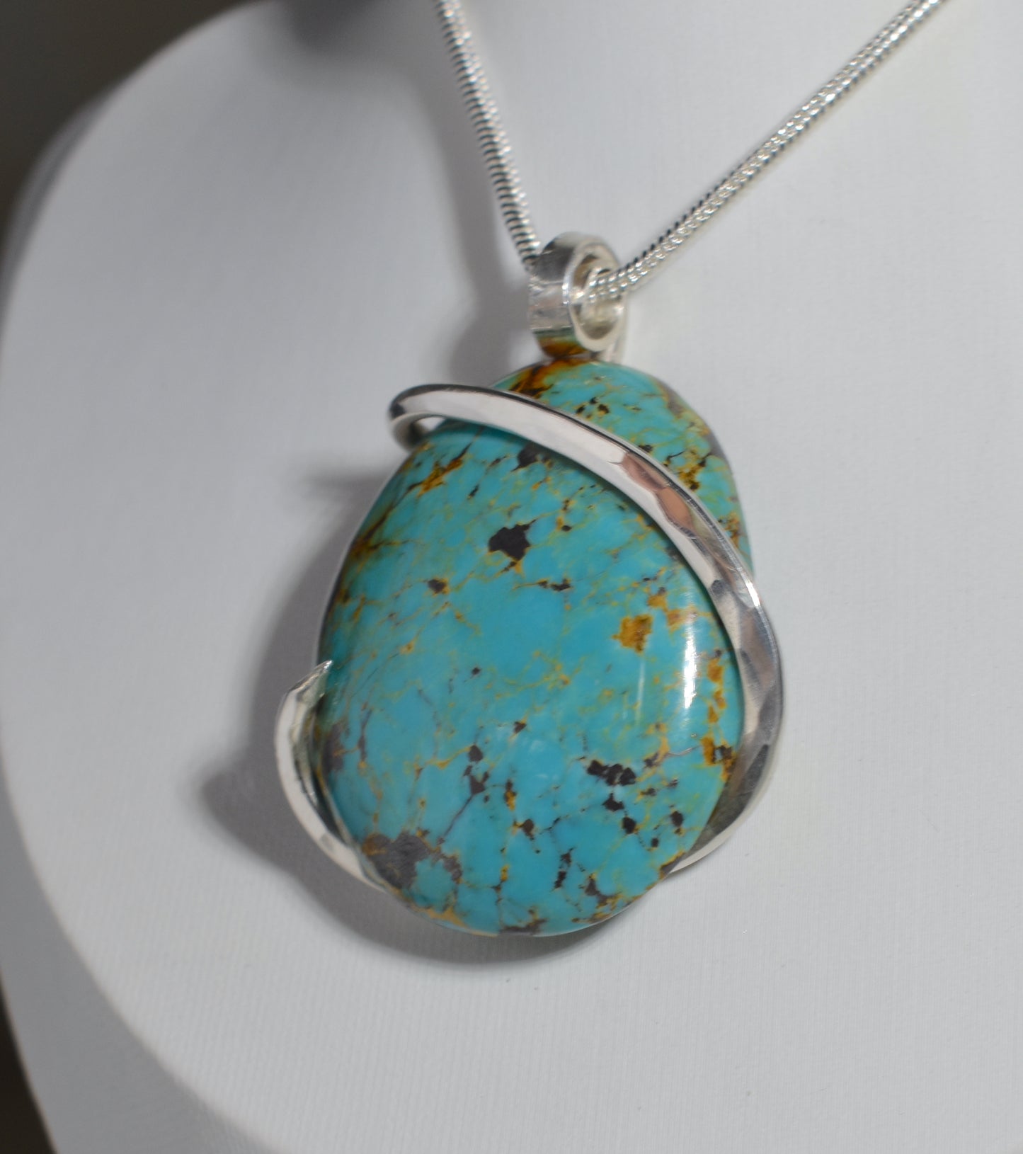 Tyrone Turquoise Handmade Stone Pendant Wrapped in Silver