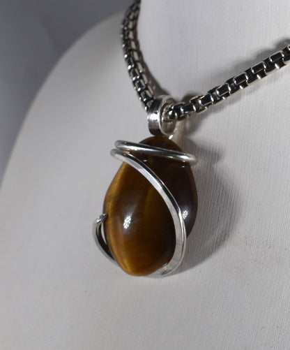 Tiger Eye Pendant Necklace 925 Sterling Silver