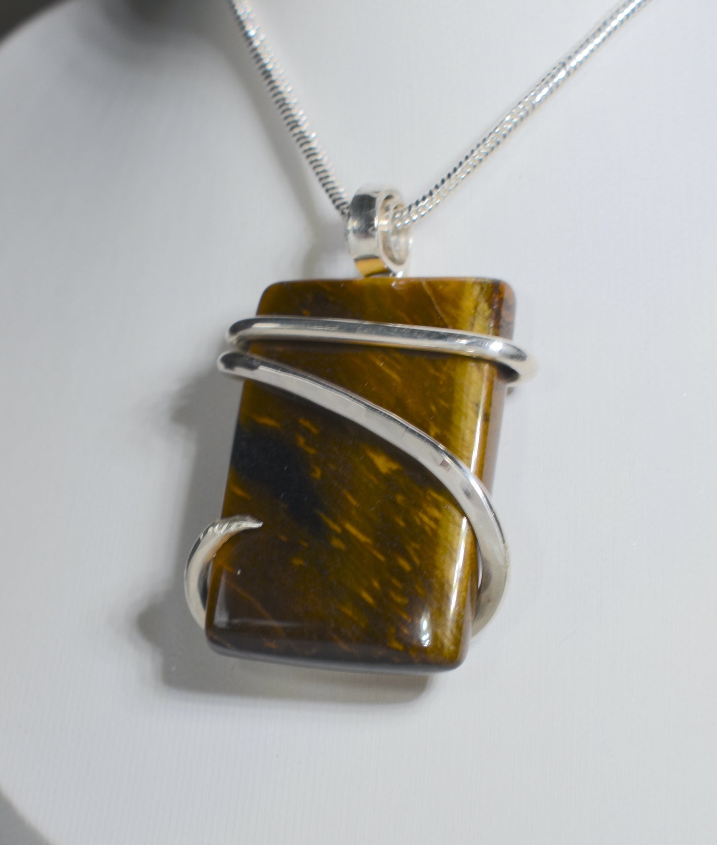 Gold Tiger Eye Handmade Stone Pendant Wrapped in Silver