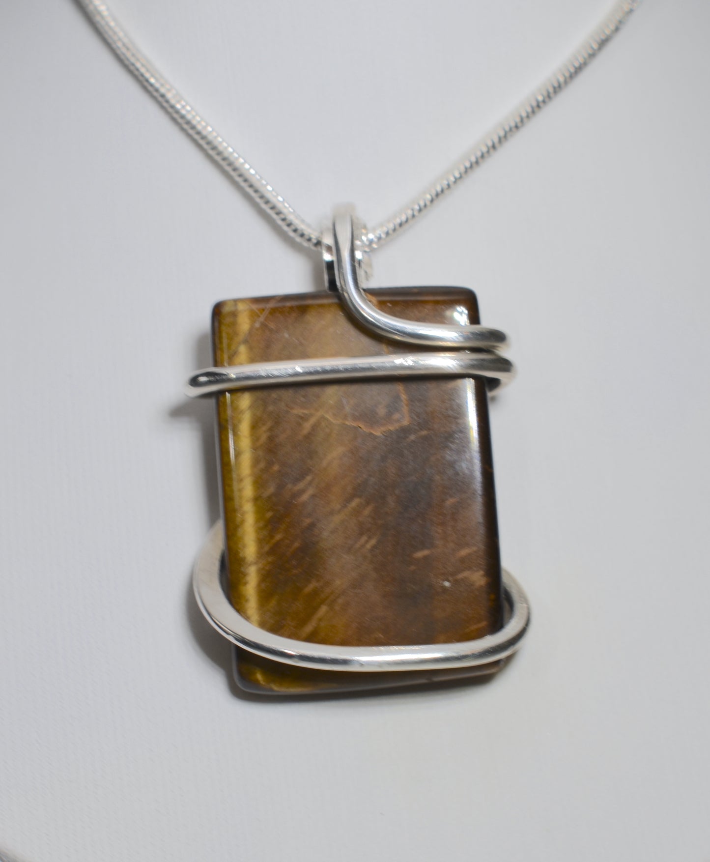 Gold Tiger Eye Handmade Stone Pendant Wrapped in Silver