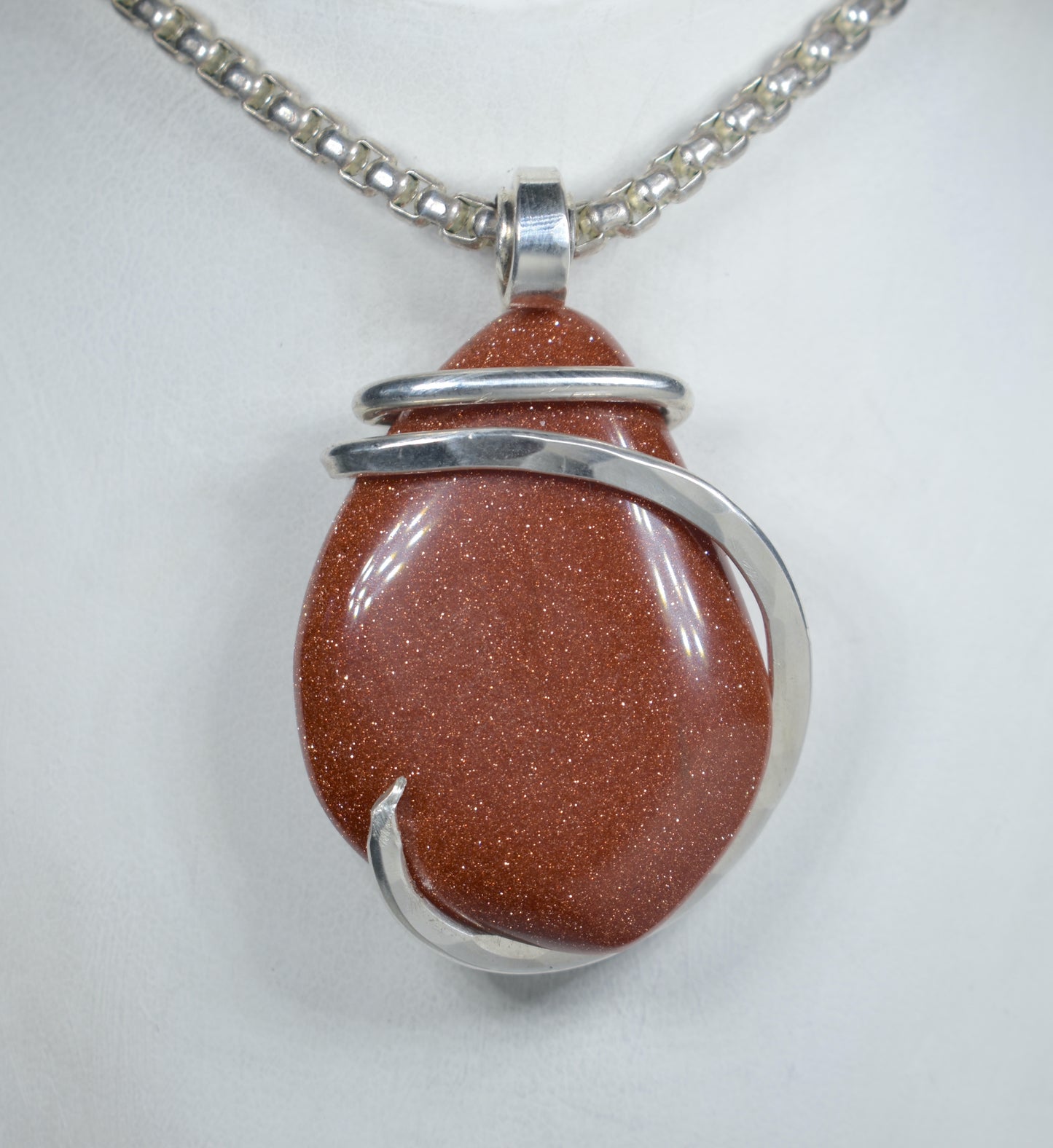 Goldstone Handmade Stone Pendant Wrapped in Silver