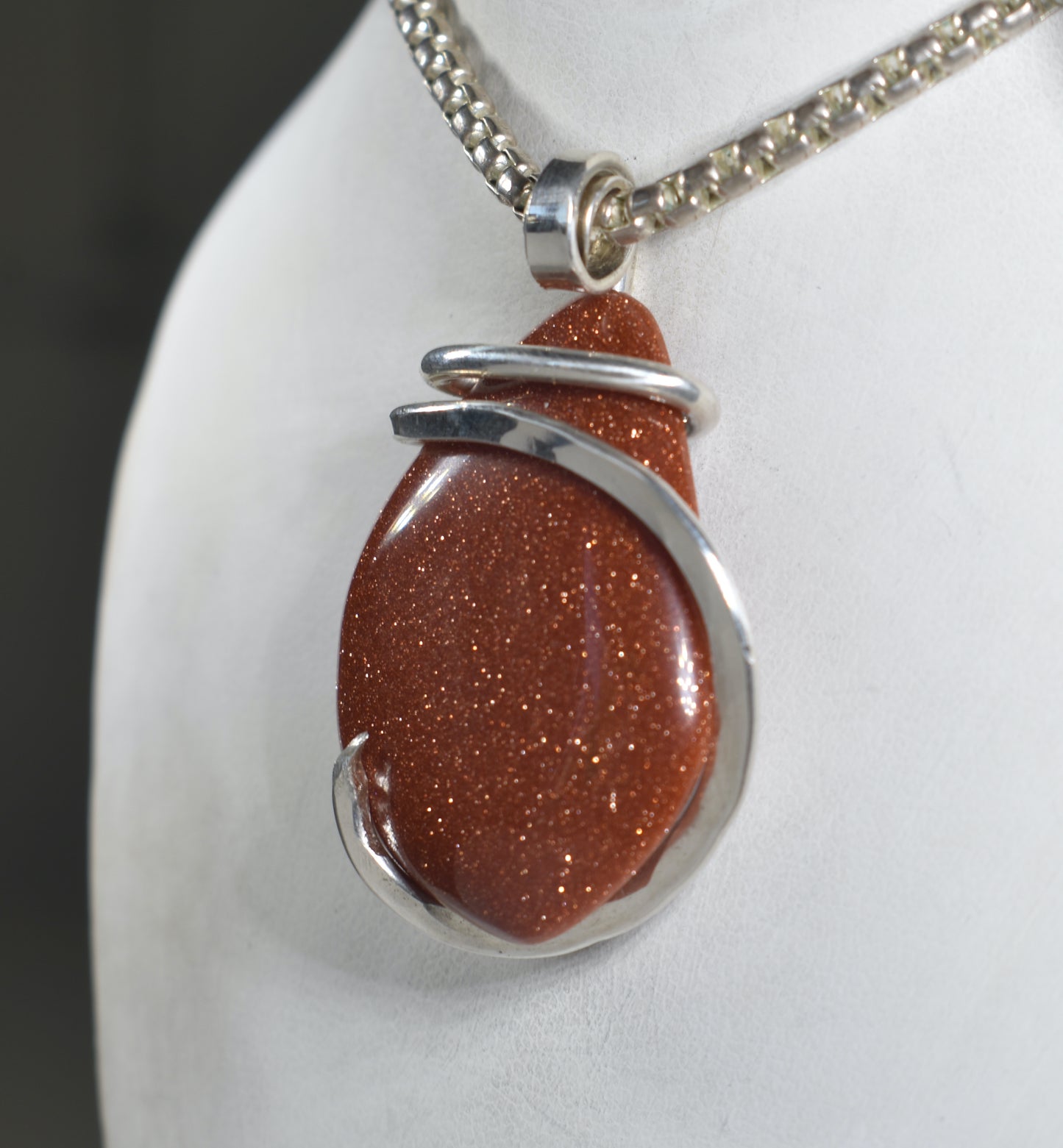 Goldstone Handmade Stone Pendant Wrapped in Silver