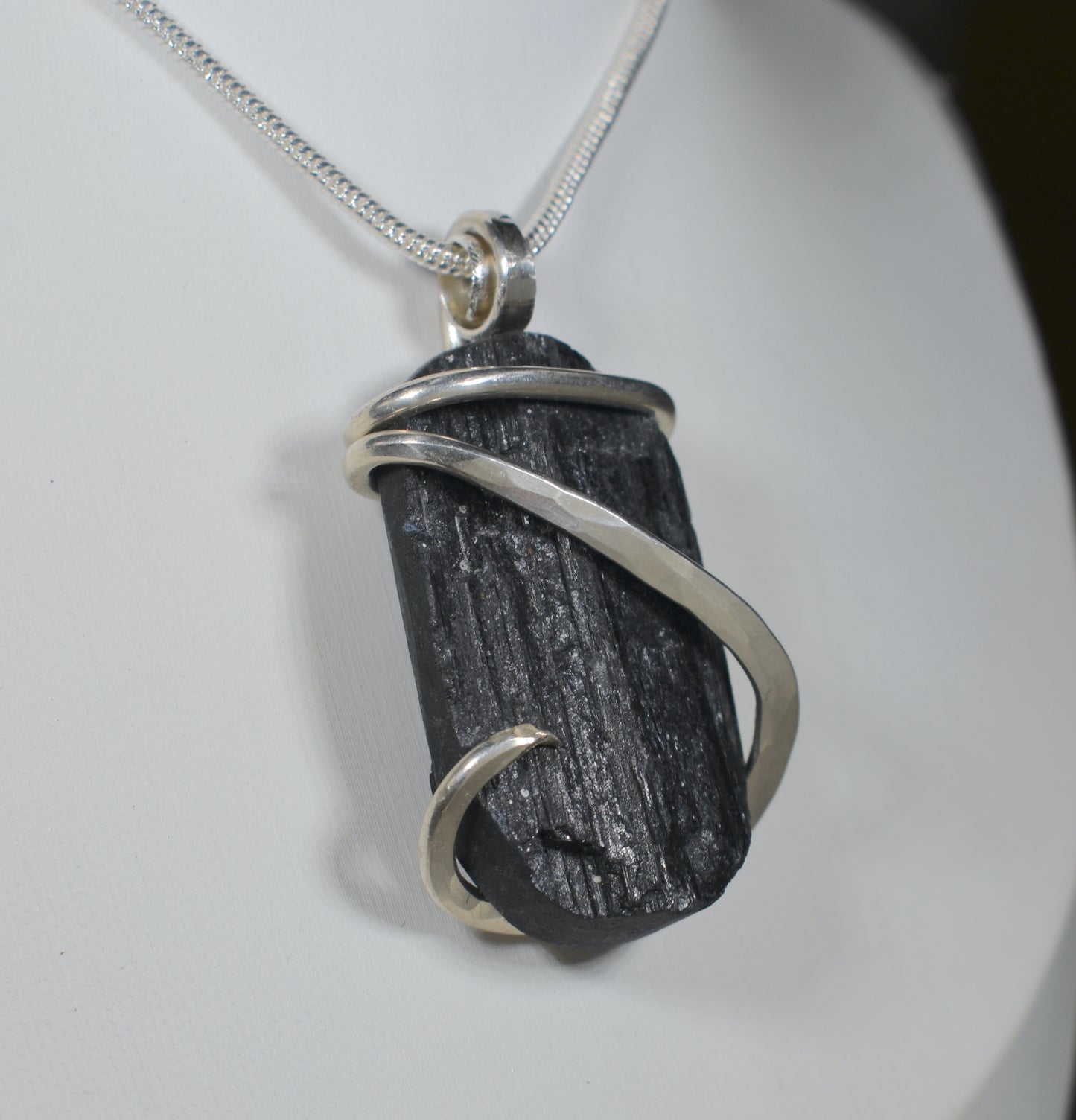 Black Tourmaline Handmade Stone Pendant Wrapped in Silver