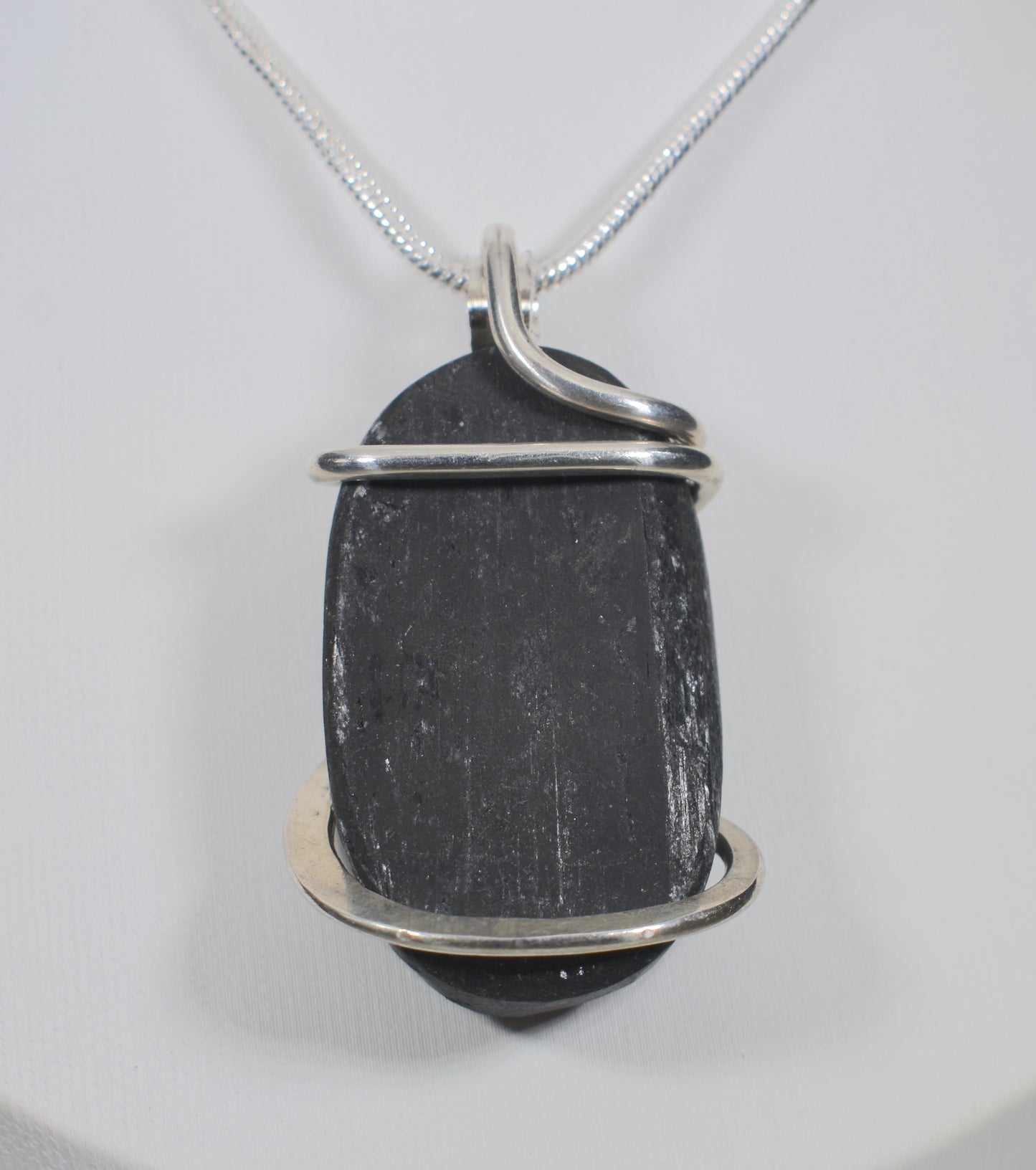 Black Tourmaline Handmade Stone Pendant Wrapped in Silver