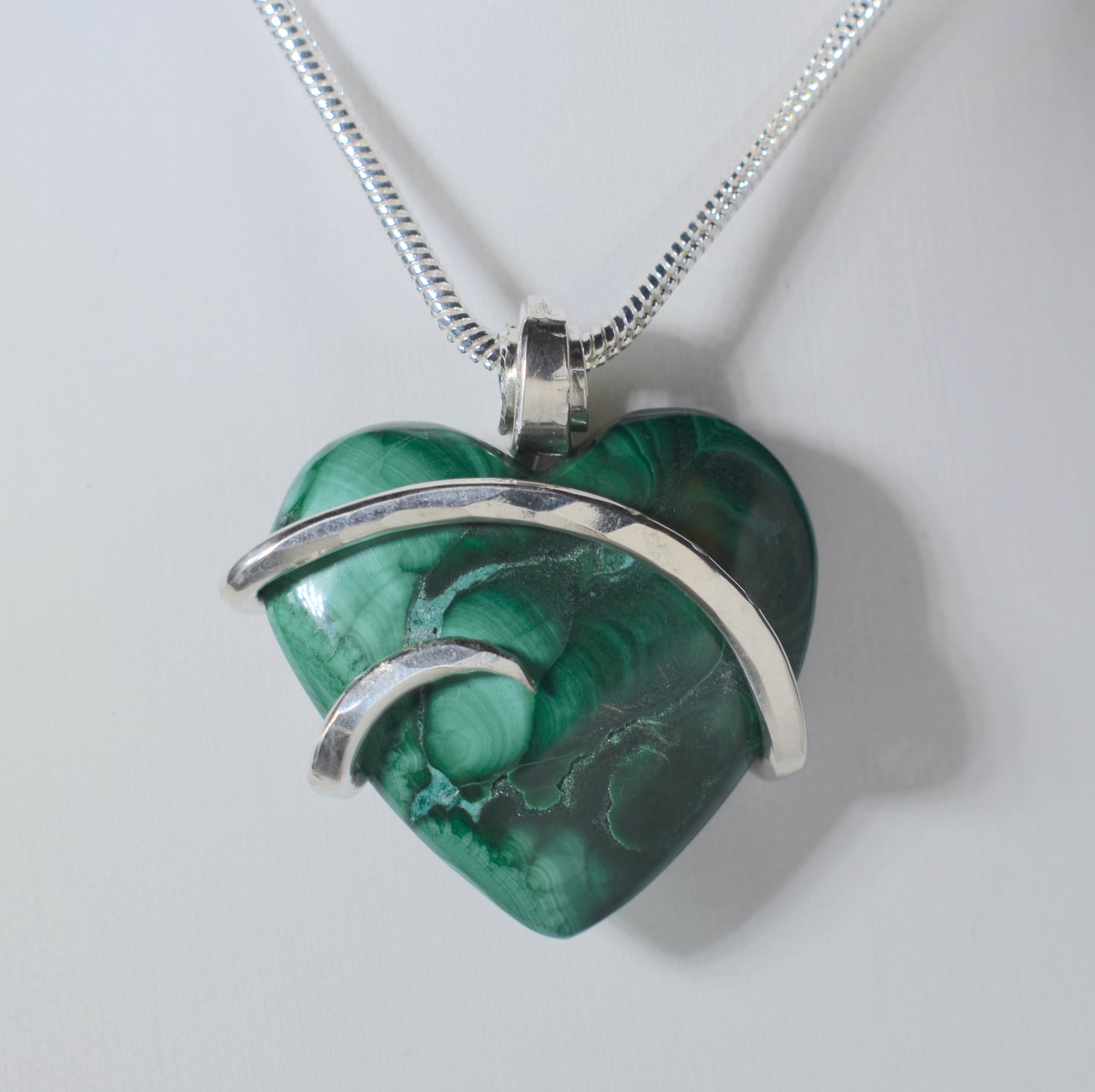 Malachite Handmade Stone Pendant Wrapped in Silver