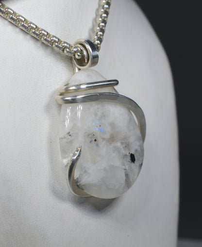 Spectrolite Handmade Crystal Pendant Wrapped in Silver