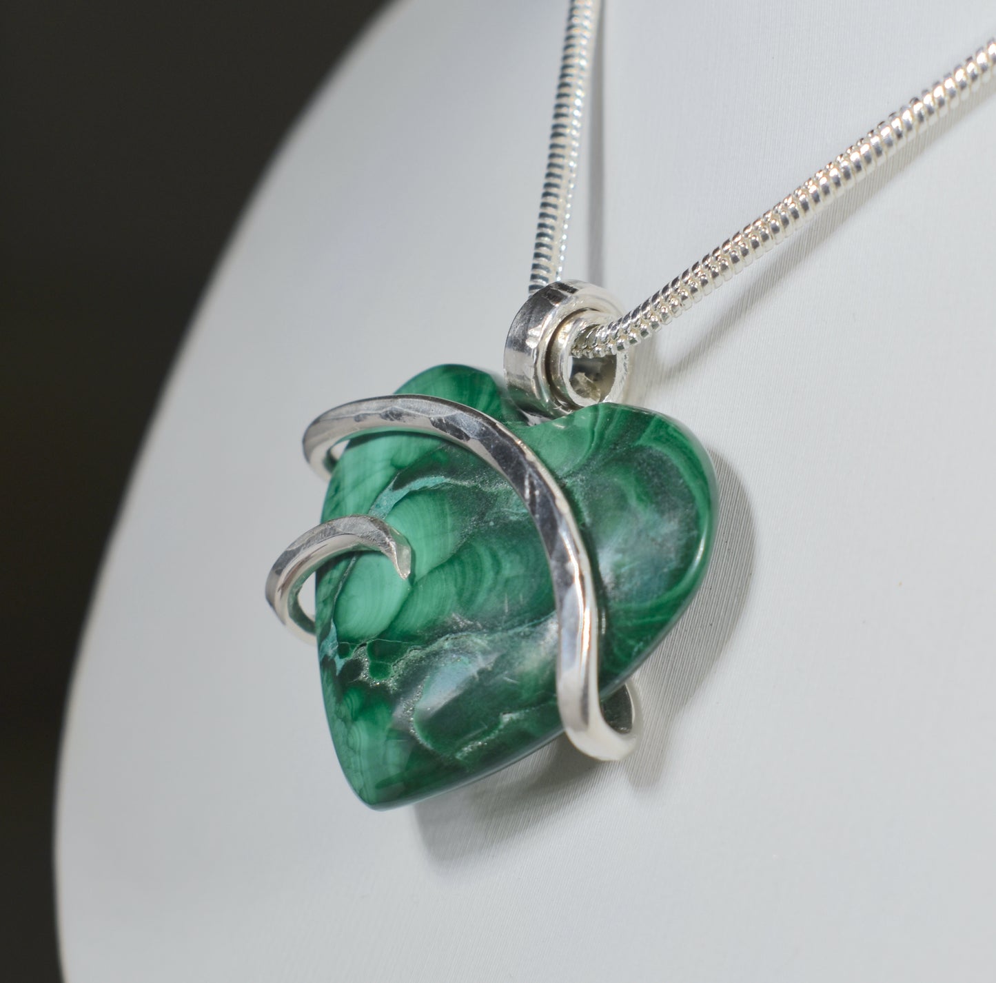 Malachite Handmade Stone Pendant Wrapped in Silver