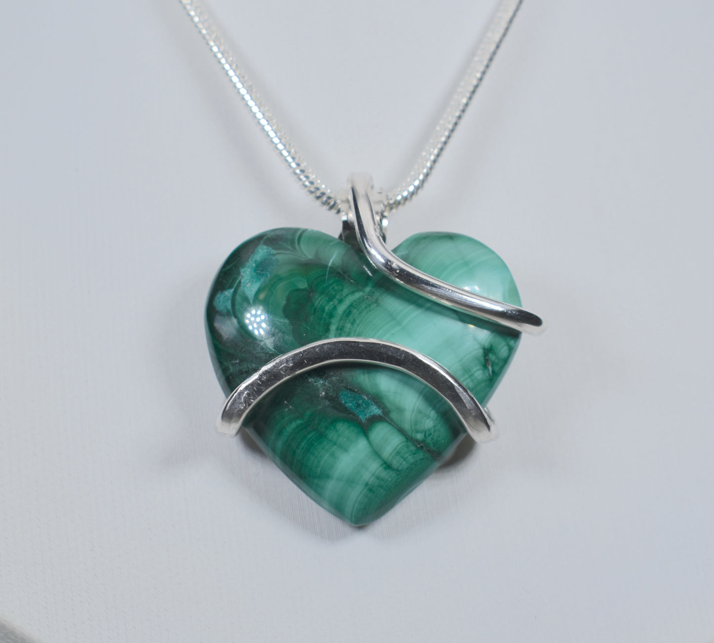 Malachite Handmade Stone Pendant Wrapped in Silver