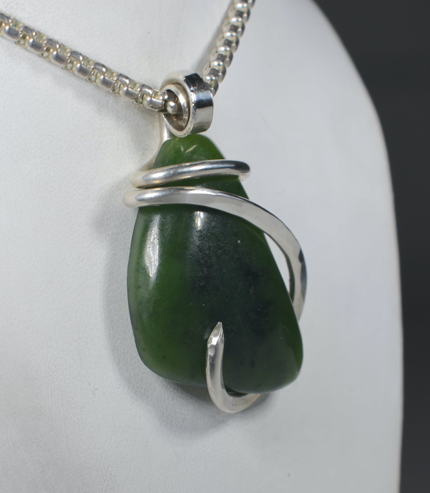 Jade Handmade Stone Pendant Wrapped in Silver