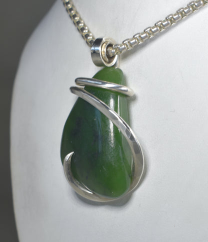 Jade Handmade Stone Pendant Wrapped in Silver