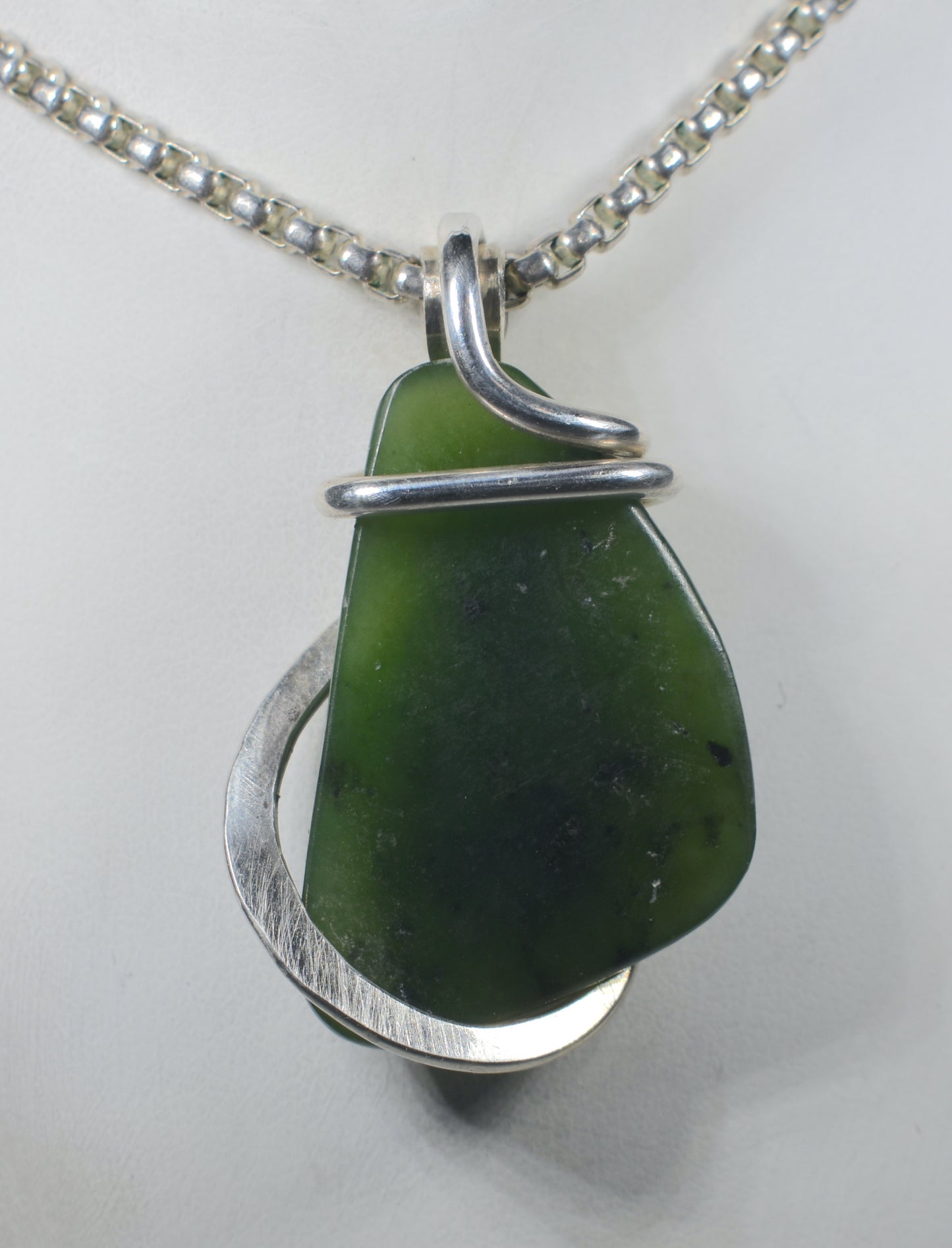 Jade Handmade Stone Pendant Wrapped in Silver