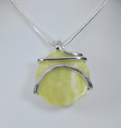 Serpentine Handmade Stone Pendant Wrapped in Silver