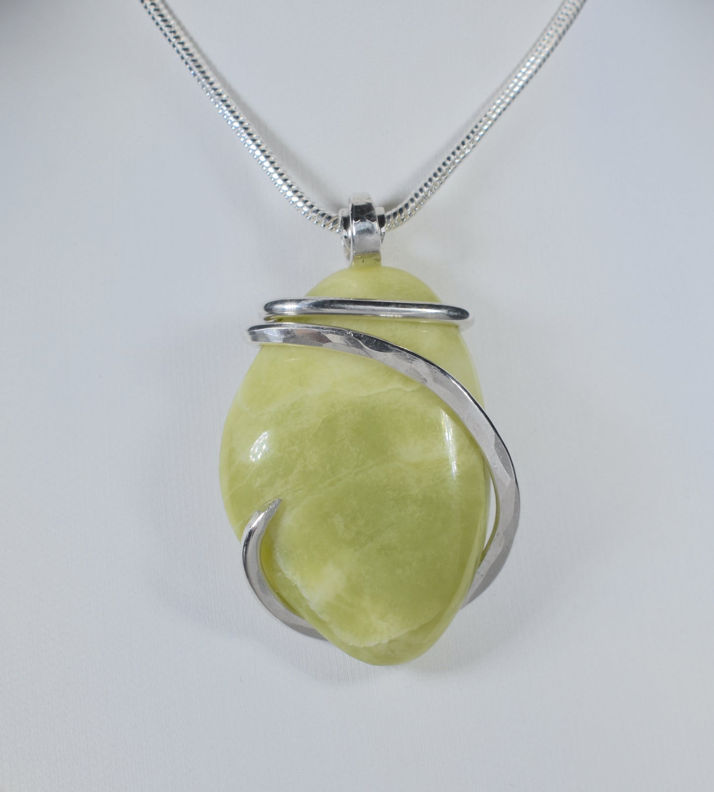 Serpentine Handmade Stone Pendant Wrapped in Silver