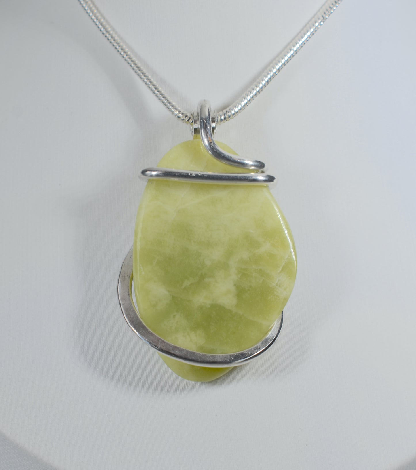 Serpentine Handmade Stone Pendant Wrapped in Silver