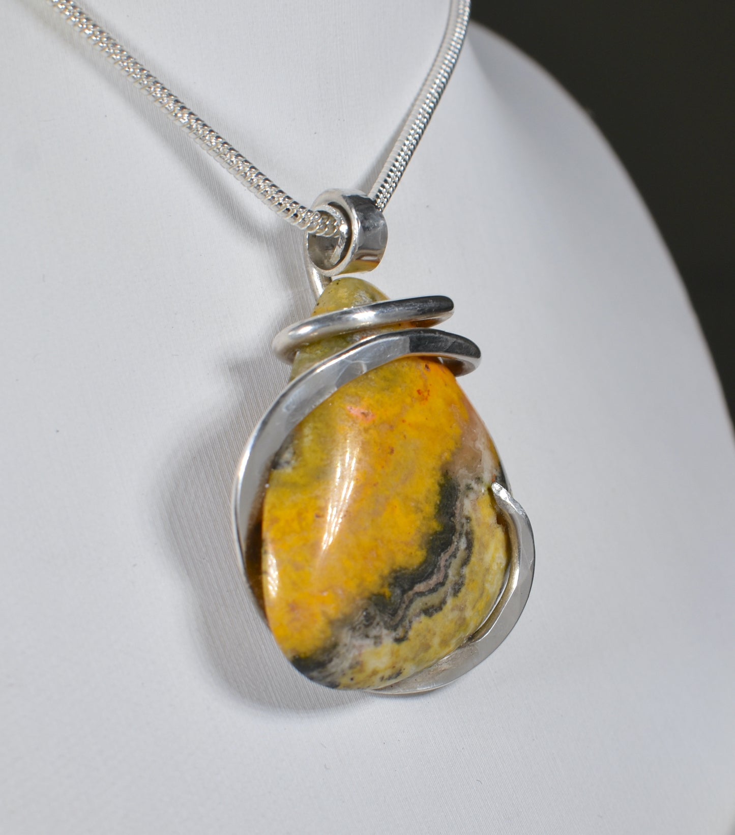 Bumblebee Jasper Handmade Stone Pendant Wrapped in Silver