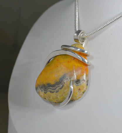 Bumblebee Jasper Handmade Stone Pendant Wrapped in Silver