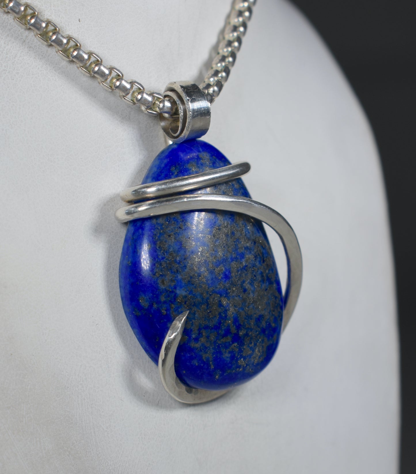 Lapis Lazuli and Pyrite Handmade Stone Pendant Wrapped in Silver