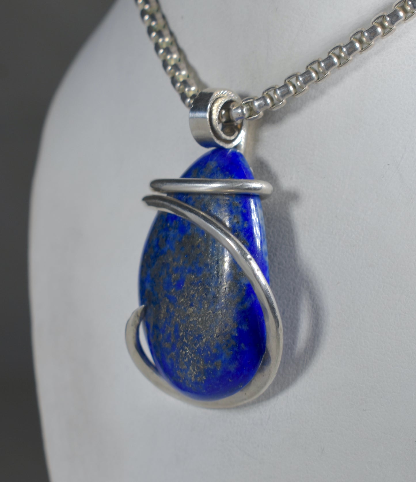 Lapis Lazuli and Pyrite Handmade Stone Pendant Wrapped in Silver