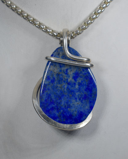 Lapis Lazuli and Pyrite Handmade Stone Pendant Wrapped in Silver