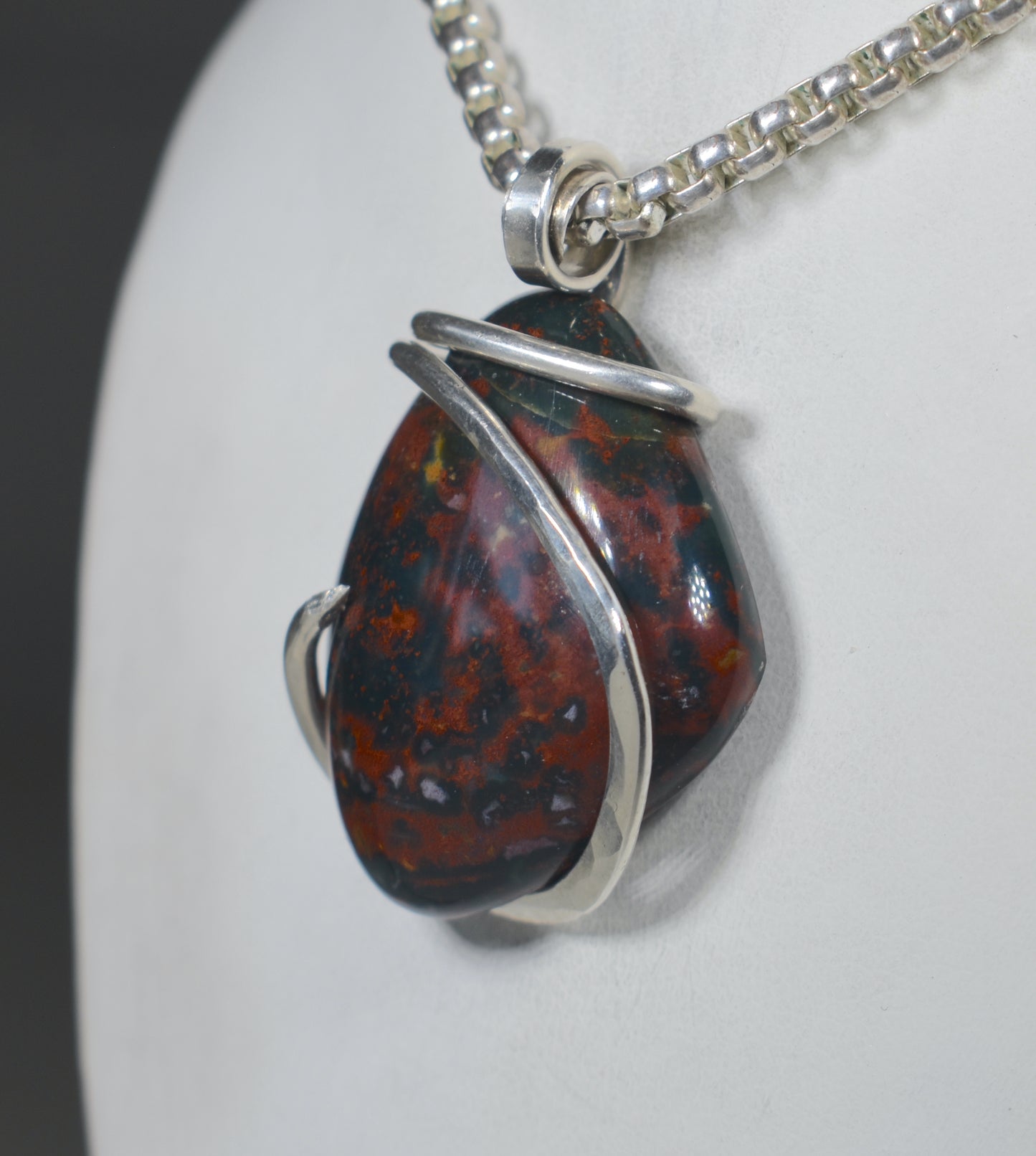 Bloodstone Handmade Stone Pendant Wrapped in Silver