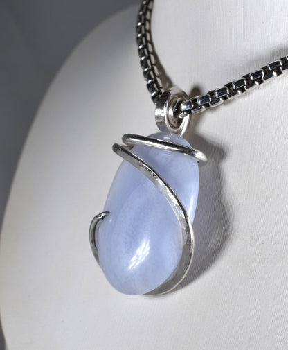 Blue Lace Agate Pendant Necklace 925 Sterling Silver