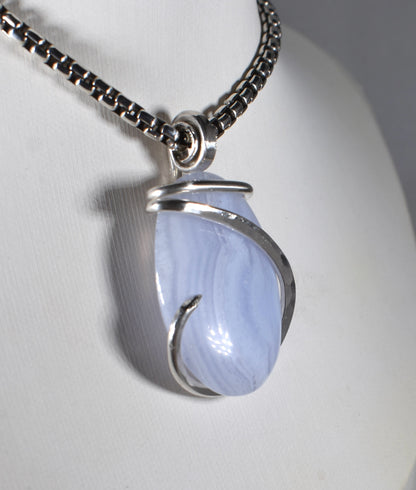 Blue Lace Agate Pendant Necklace 925 Sterling Silver