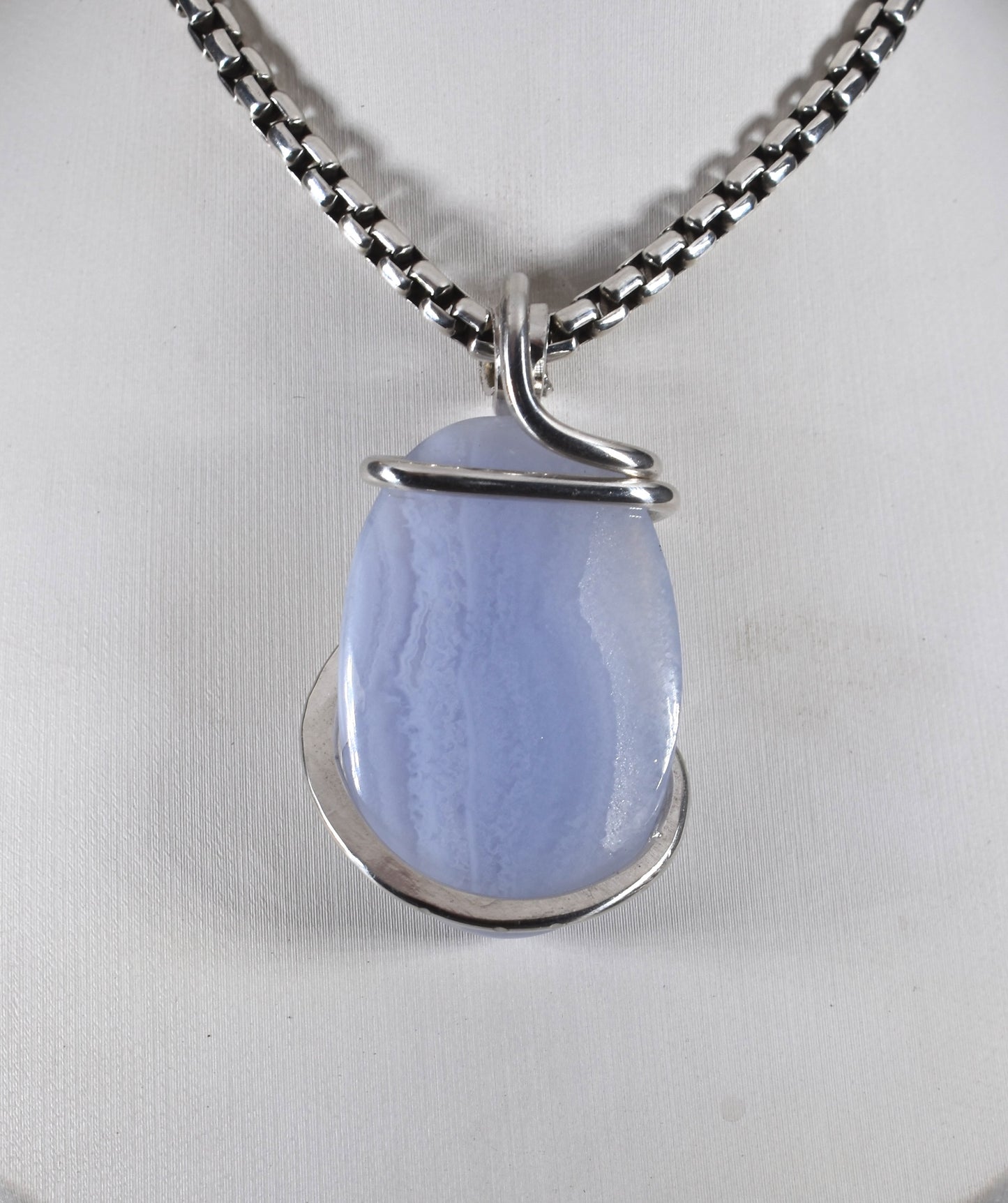 Blue Lace Agate Pendant Necklace 925 Sterling Silver