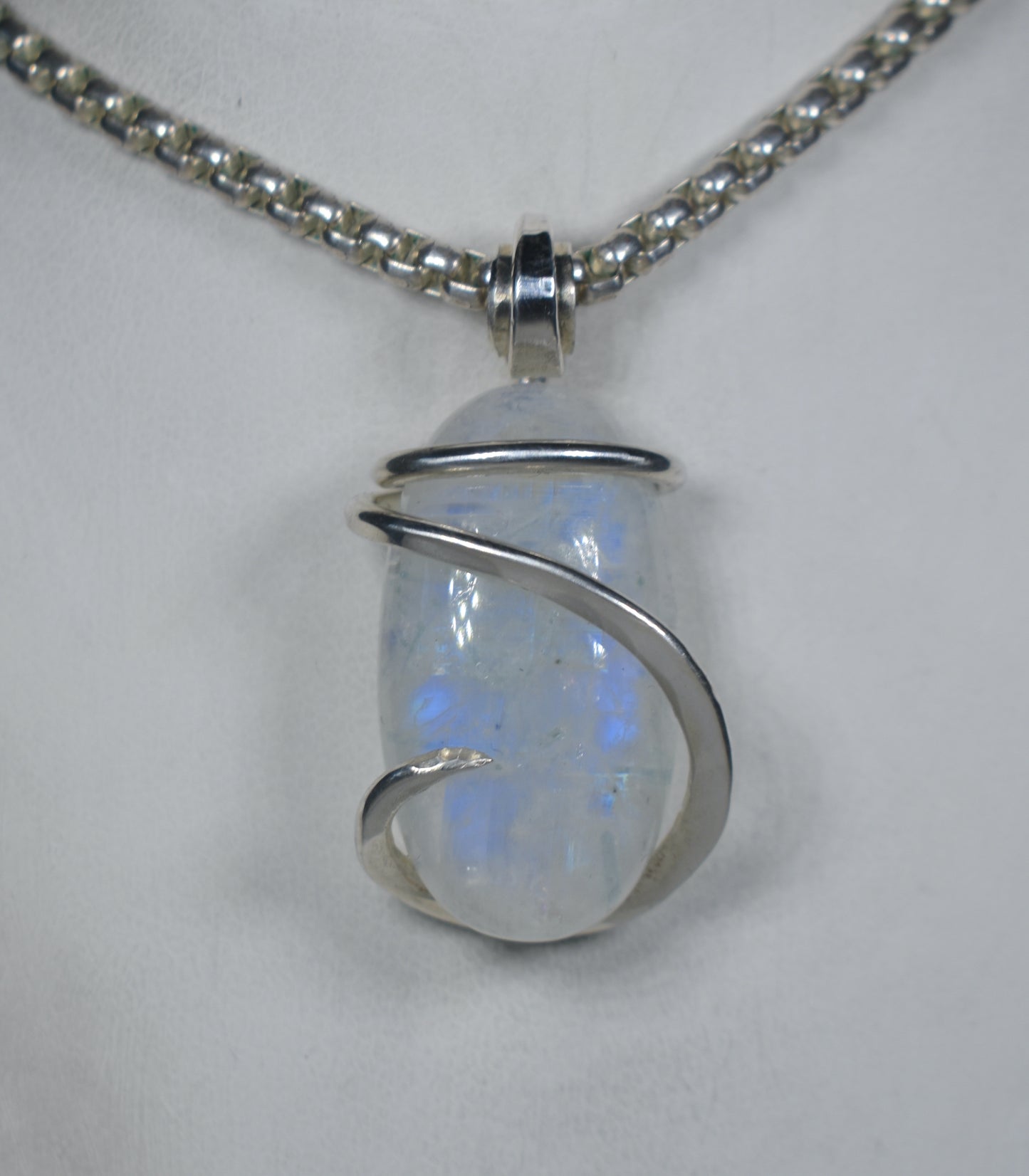 Rainbow Moonstone Handmade Crystal Pendant Wrapped in Silver