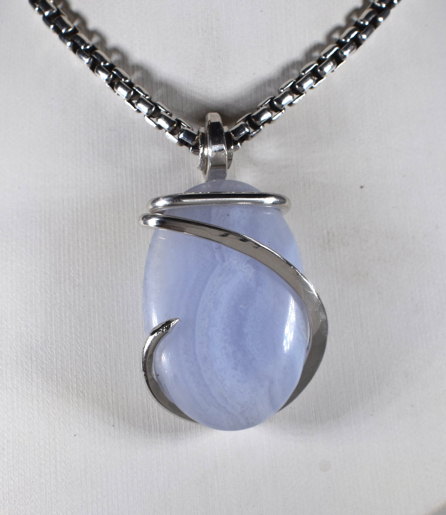 Blue Lace Agate Pendant Necklace 925 Sterling Silver