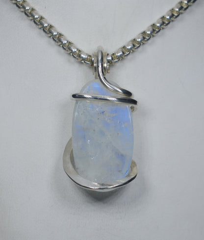 Rainbow Moonstone Handmade Crystal Pendant Wrapped in Silver