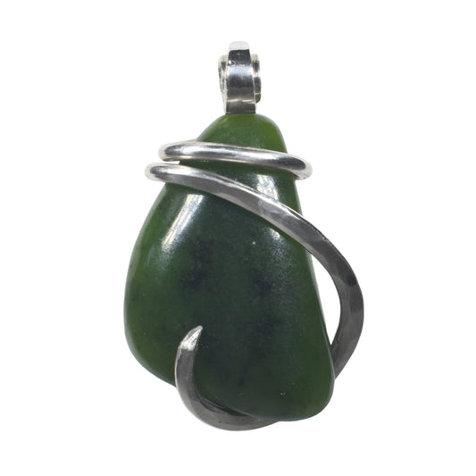 Jade Handmade Stone Pendant Wrapped in Silver