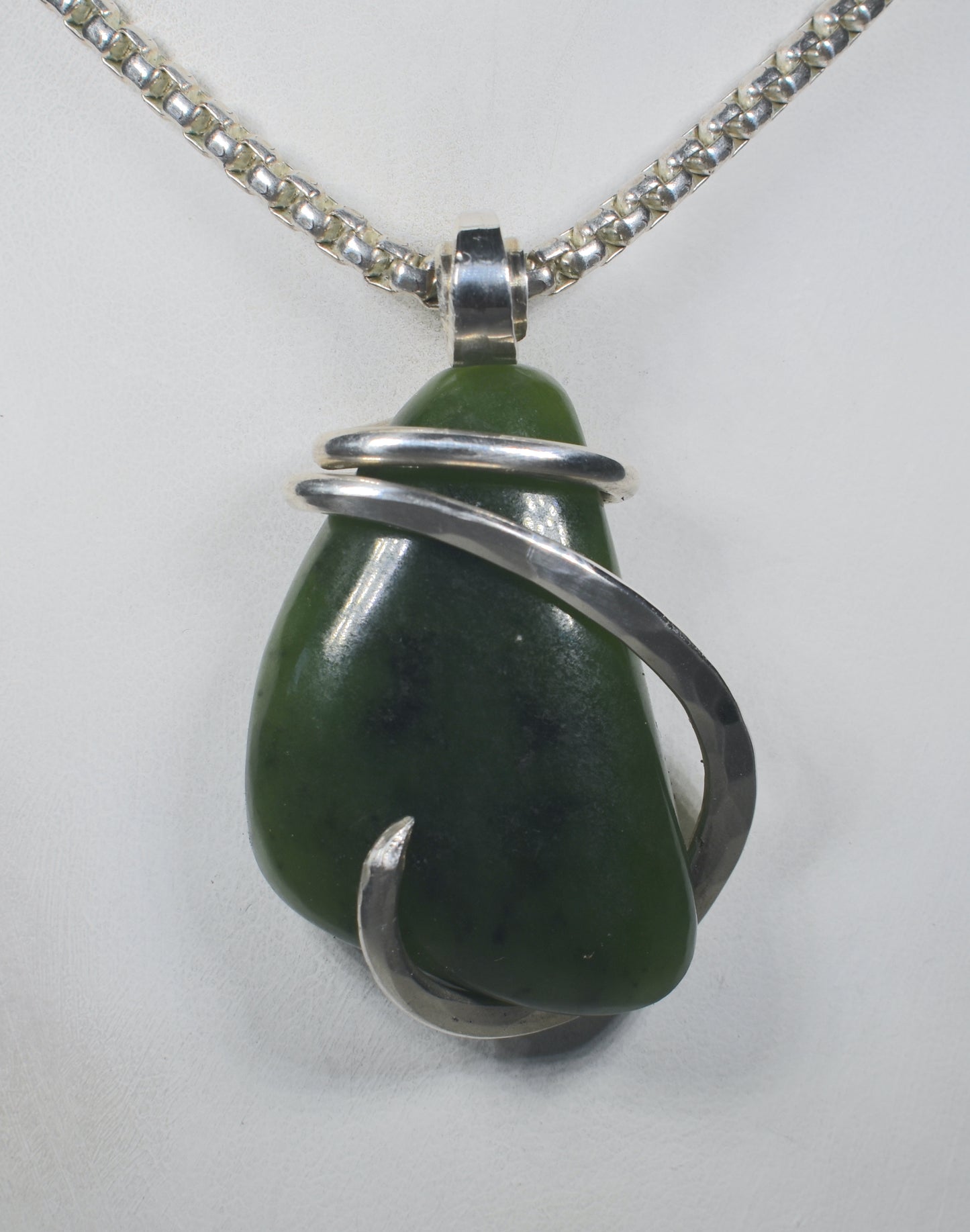 Jade Handmade Stone Pendant Wrapped in Silver