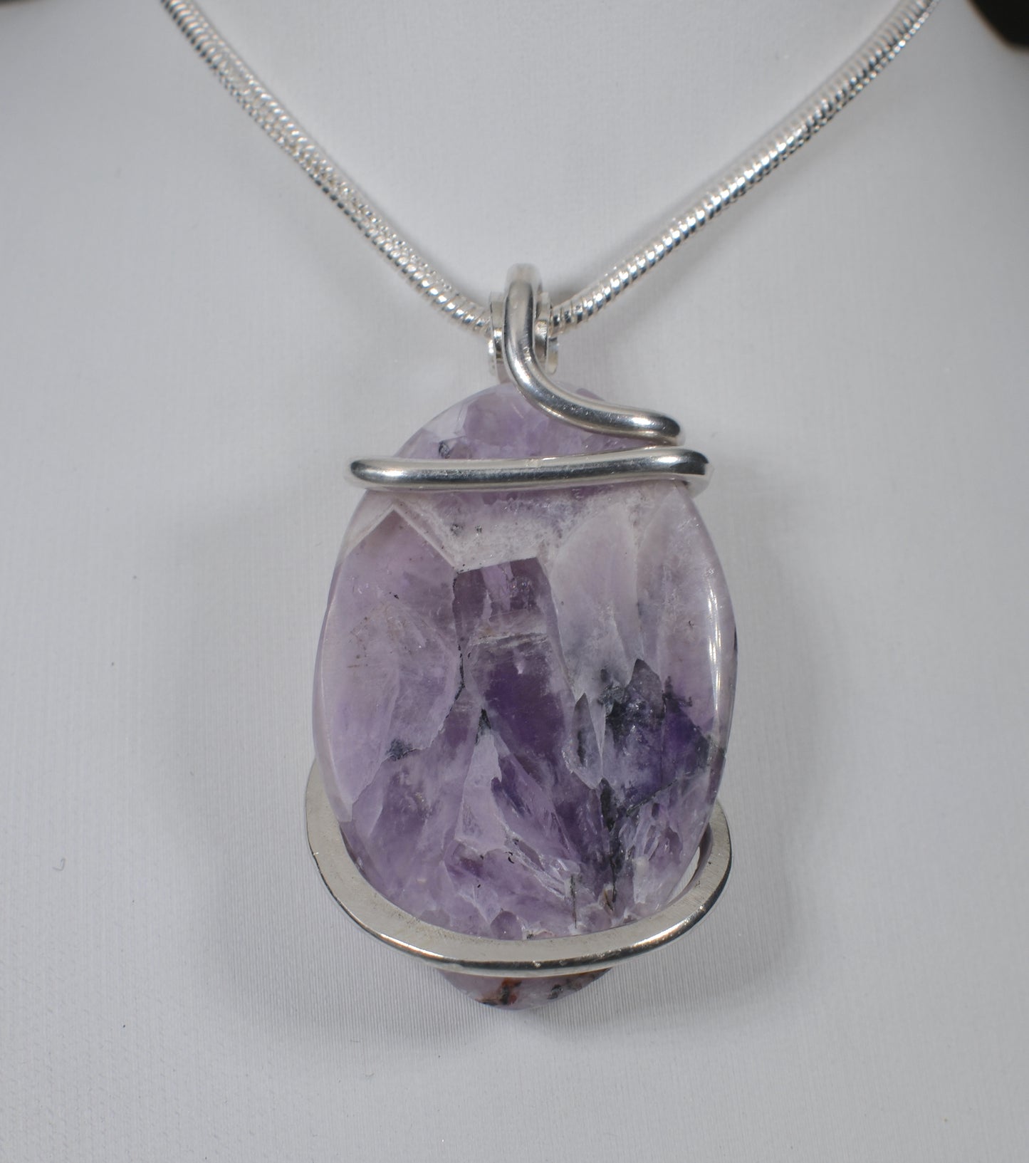 Chevron Amethyst Handmade Crystal Pendant Wrapped in Silver