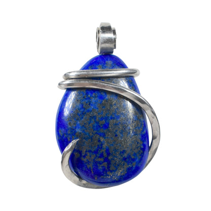 Lapis Lazuli and Pyrite Handmade Stone Pendant Wrapped in Silver