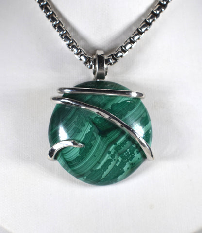 Malachite Pendant Necklace 925 Sterling Silver