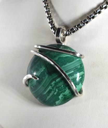 Malachite Pendant Necklace 925 Sterling Silver