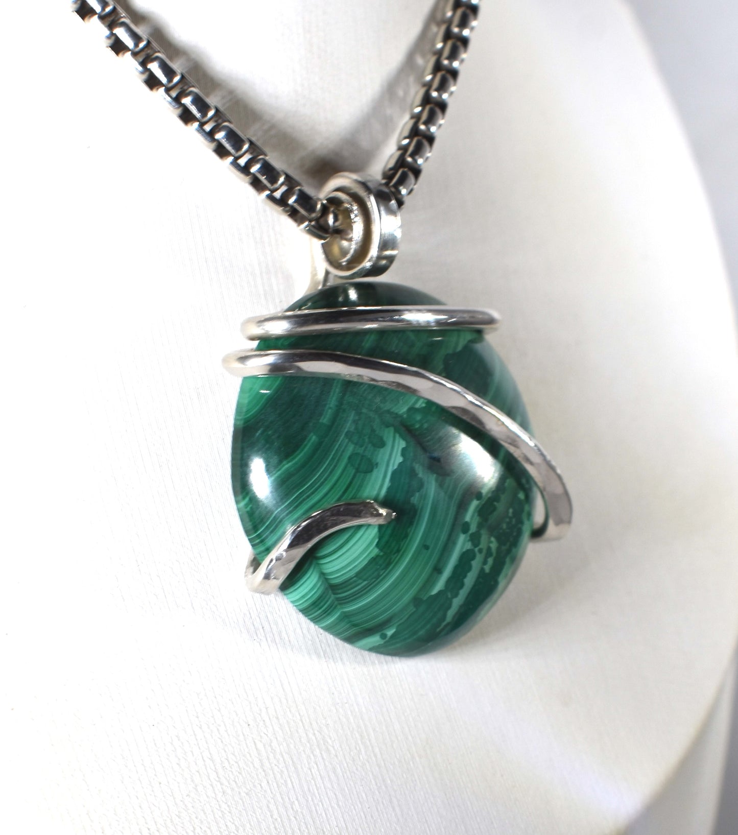 Malachite Pendant Necklace 925 Sterling Silver