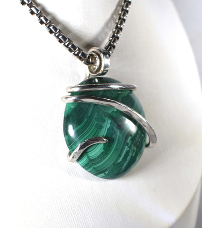 Malachite Pendant Necklace 925 Sterling Silver