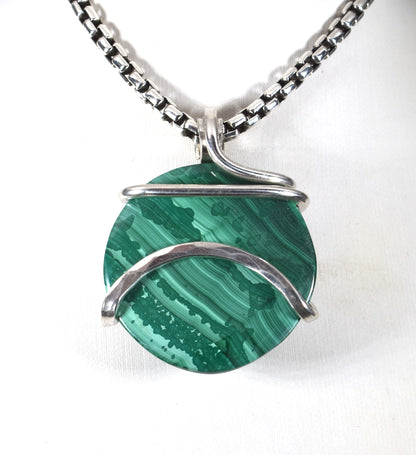 Malachite Pendant Necklace 925 Sterling Silver