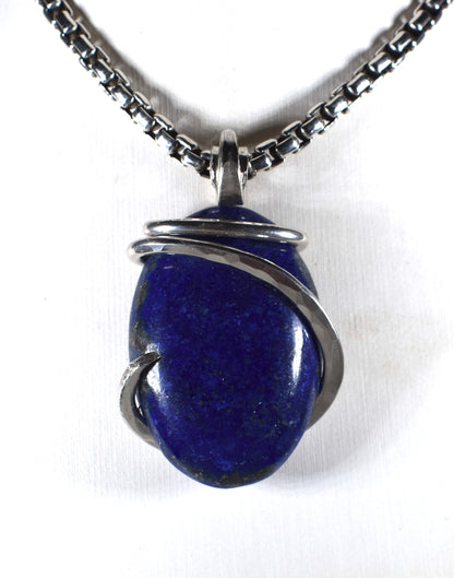 Lapis Lazuli/Pyrite Pendant Necklace 925 Sterling Silver