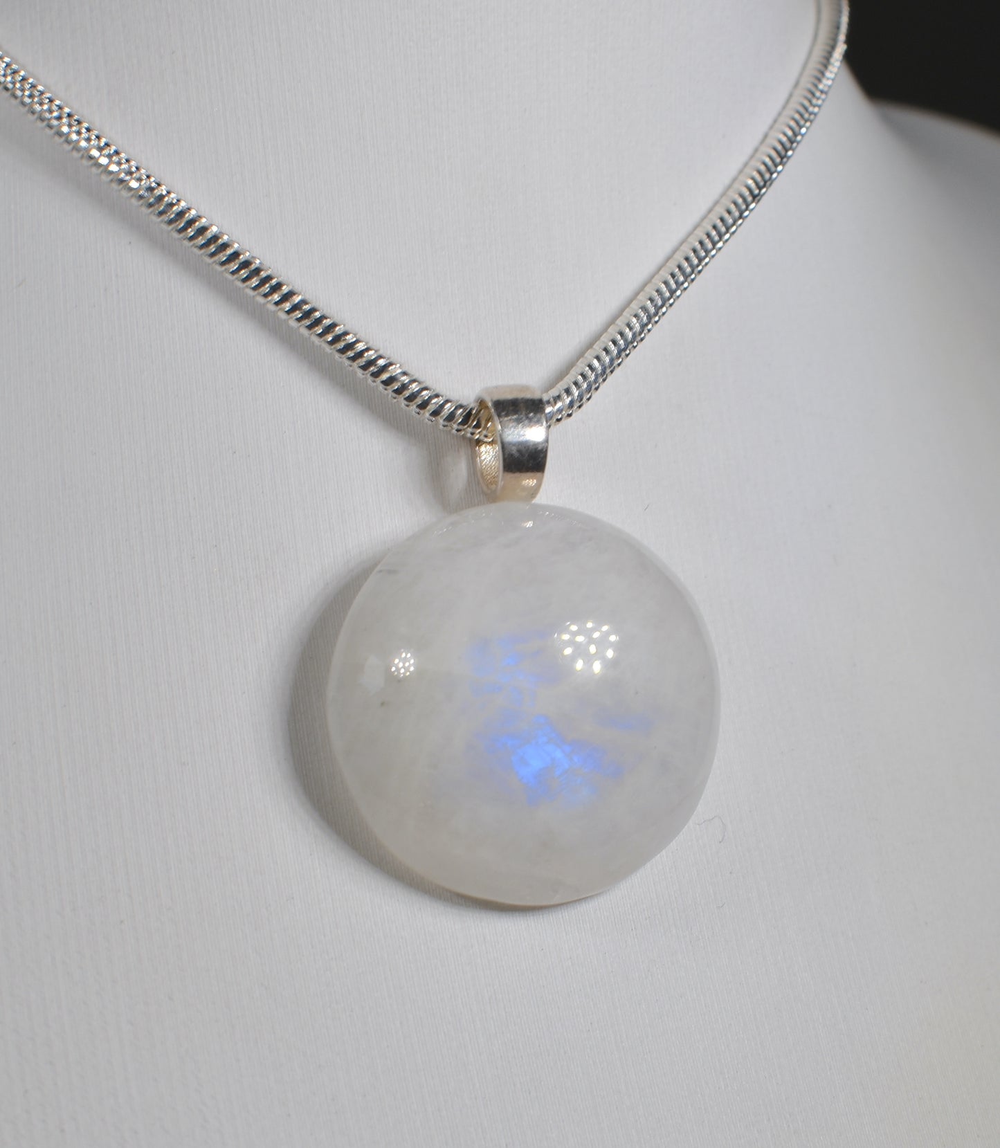 Rainbow Moonstone Handmade Crystal Pendant Wrapped in Silver