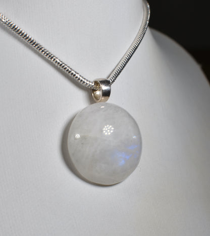 Rainbow Moonstone Handmade Crystal Pendant Wrapped in Silver