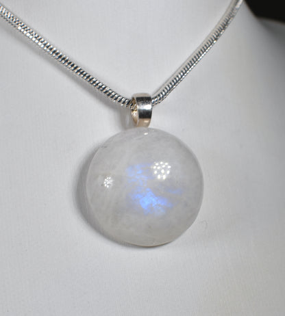 Rainbow Moonstone Handmade Crystal Pendant Wrapped in Silver