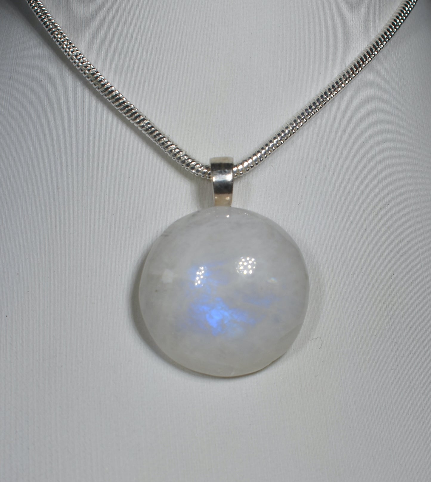 Rainbow Moonstone Handmade Crystal Pendant Wrapped in Silver