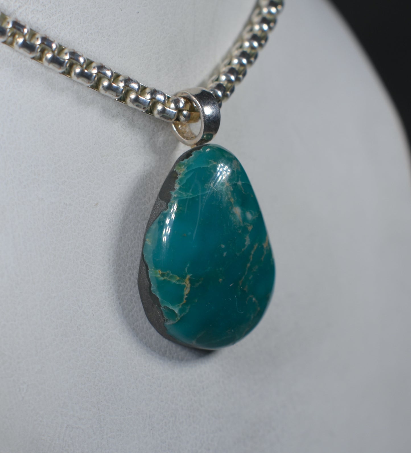 Tyrone Turquoise Handmade Stone Pendant with Silver Bail