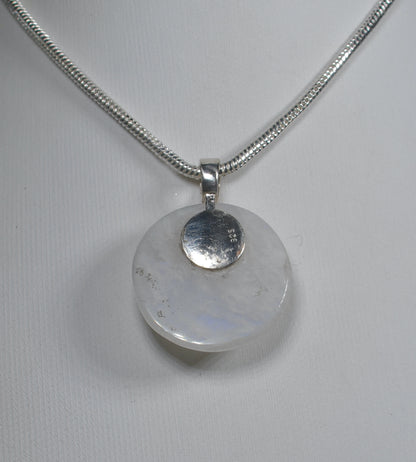 Rainbow Moonstone Handmade Crystal Pendant Wrapped in Silver